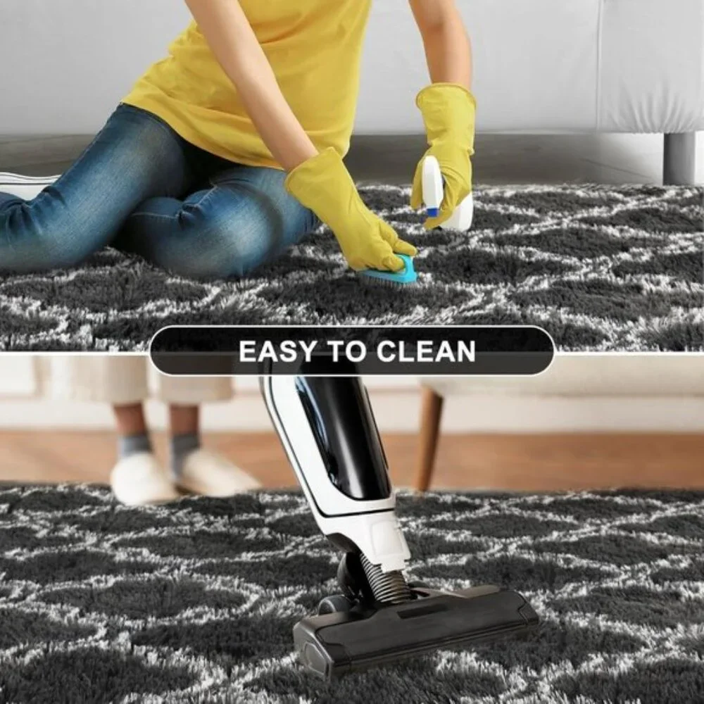 New 5x7 Shag Area Rug, Extra Soft High Pile Carpet for Room - Dark Grey/White